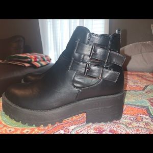 Chunky Black Ankle Boots with Buckles